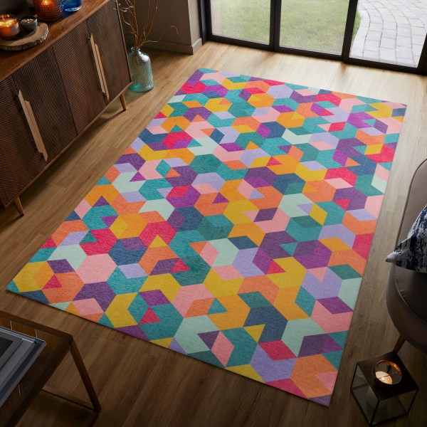 Machine washable Rug MonTapis Axel Geo multi