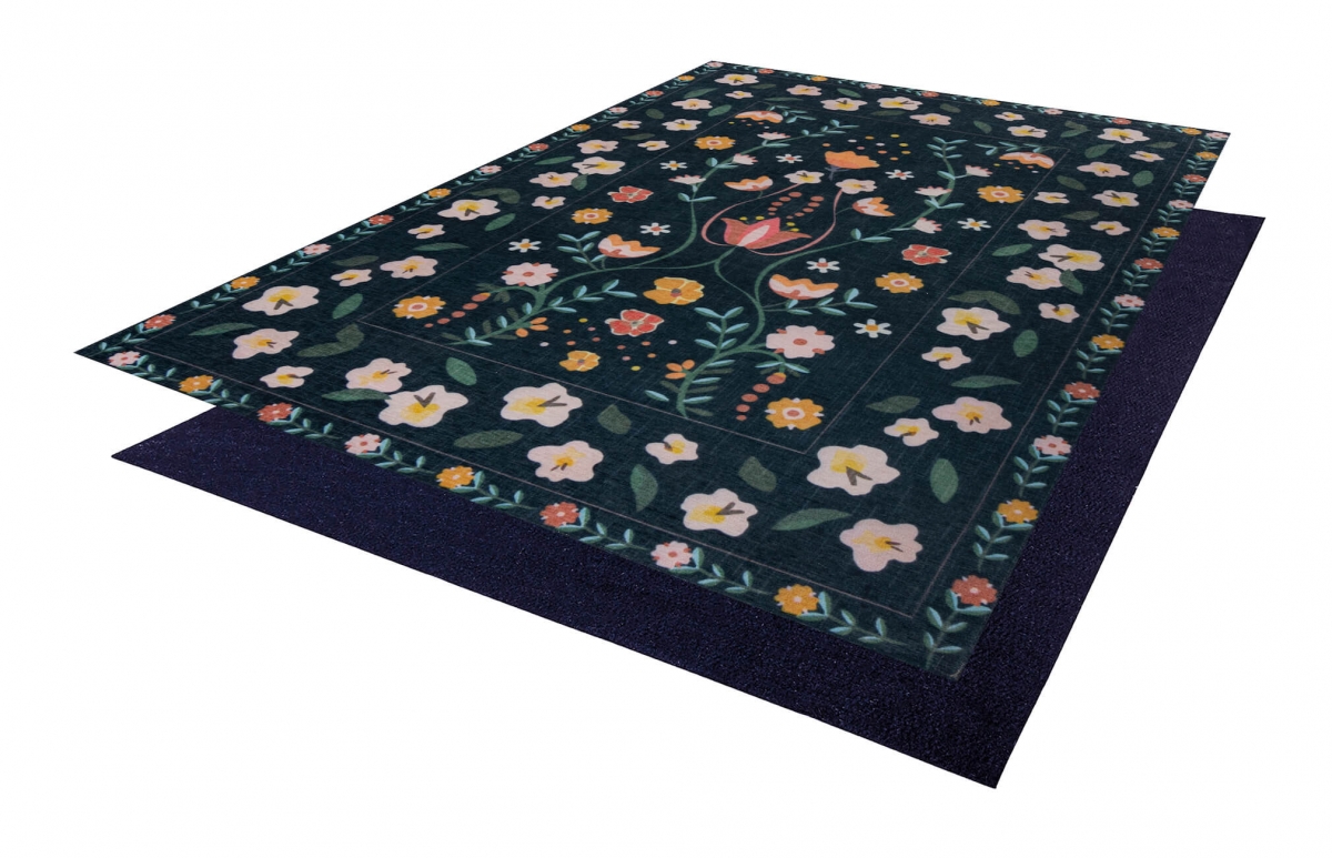 Machine washable Rug MonTapis Nordic Floral navy